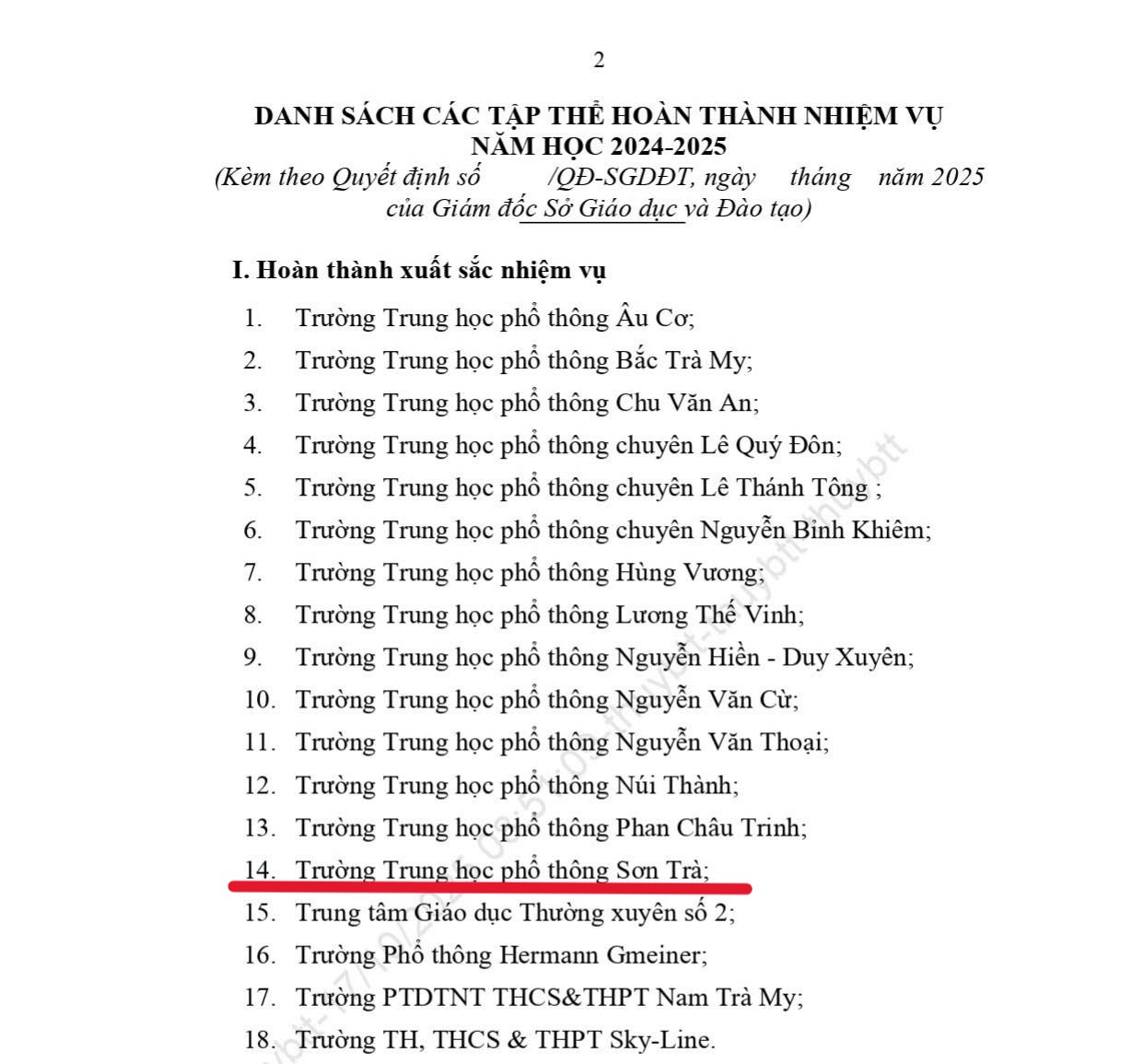 Trường THPT Sơn Trà được đánh giá xếp loại “Hoàn thành xuất sắc nhiệm vụ năm học 2024 – 2025”